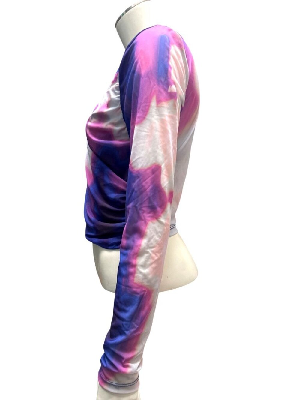 Forever 21 Size L Purple Blue Abstract Mesh Top Y2K Clubwear Futuristic Vibe Lux - Picture 3 of 10